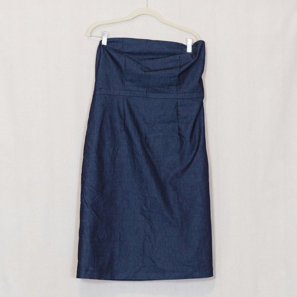 Dark denim strapless a-line midi dress - Picture 1 of 3